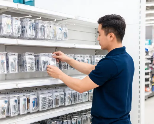 Retail associate organizing Hillman packages